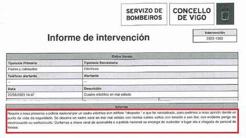 Mención al riesgo en el cuadro eléctrico en el parte de bomberos del 23 de agosto, mes y medio antes del incendio mortal