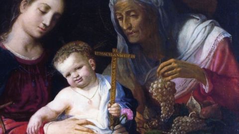 Detalle de la Sagrada Familia con Santa Ana y San Juanito de Juan de Roelas