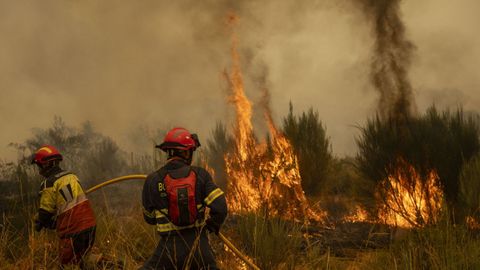 Bomberos aplacan un fuego en Ourense el pasado mes de agosto.