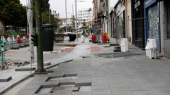 Imagen de las obras en la r�a de Amor Ruibal, en Santiago