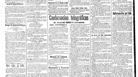 Pgina de La Voz de Galicia del 24 de agosto de 1911 donde informa del robo de La Gioconda en la seccin Conferencias telegrficas