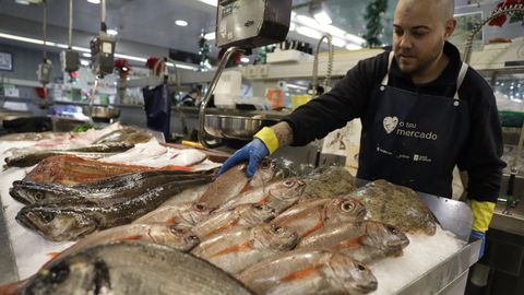 Marisco y pescado en la coruesa Plaza de Lugo