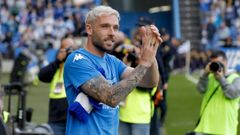 Jos� �ngel, durante la fiesta de celebraci�n tras el ascenso del D�por a Segunda Divisi�n.
