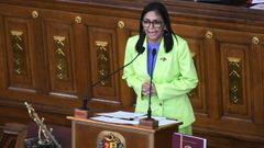 Delcy Rodr�guez, que sustituy� a Maduro tras su captura por Estados Unidos, en el Parlamento de Venezuela.