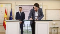 S�nchez e Iglesias, el 11 de octubre, en la firma del proyecto de ley de presupuestos para el 2019