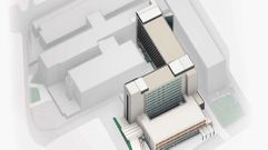 Imagen de c�mo quedar� el nuevo edificio y de la reforma del Materno en el conjunto del CHUO.