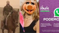 Abascal en el v�deo de la Reconquista de Vox, la cerdita Peggy en el del voto �til contra Vox y el anuncio del canal de Podemos en WhatsApp
