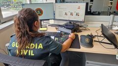 Imagen de archivo de una agente de la Guardia Civil vigilando delitos inform�ticos