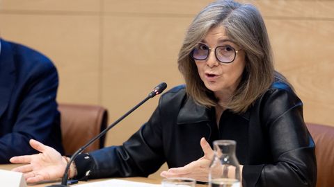 A secretaria de Estado de Migraci&oacute;ns, Pilar Cancela, durante unha conferencia a semana pasada.