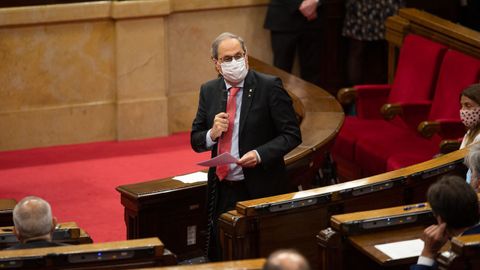 Quim Torra interviene desde su esca�o, este mi�rcoles, en el pleno del Parlamento de Catalu�a