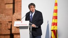 El expresidente de Catalua Carles Puigdemont, en su breve discurso en Barcelona.