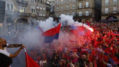 Celebraci�n del ascenso de la UD Ourense a Primera Federaci�n en la plaza Mayor de la ciudad.
