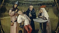 En �Extracci�n de la piedra de la locura� (1494, Museo del Prado) El Bosco hace una s�tira de los falsos curanderos, que funcionan gracias a la ignorancia popular