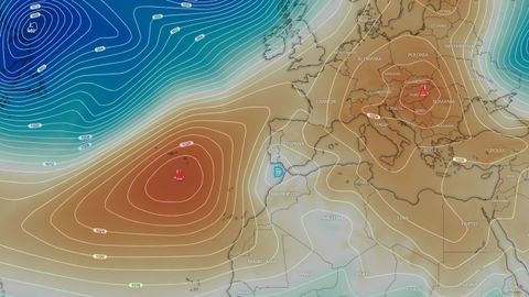 Configuraci�n prevista para el s�bado con la dana al sur de Portugal y las altas presiones con dos centros de acci�n, al oeste y el este de la Pen�nsula