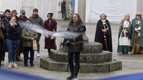 Una exhibici�n de vuelo de aves rapaces en la anterior edici�n de la Feira Medieval de Monforte