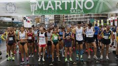 Salida de la carrera popular del San Martio, en el 2019, en el puente del Milenio de Ourense.