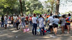Migrantes de Am�rica Central, en su mayor�a de Venezuela y Hait�, en la localidad mexicana de Tapachula