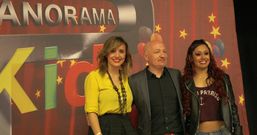 Genma Pardo, Lito Garrido y la acr�bata Reina en la presentaci�n de Panorama Kids. 