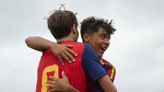 El canterano del Celta Nico Mindiola, celebrando un gol con la selecci�n espa�ola sub-14.