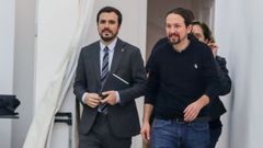 El ministro de Consumo, Alberto Garz�n, y el vicepresidente segundo del Gobierno y ministro de Derechos Sociales, Pablo Iglesias