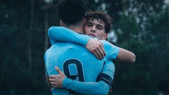Los jugadores del Celta Juvenil A �ngel Davila y Xandre Fraga, celebran un gol en la �ltima jornada ante el Lugo.