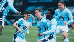 Los jugadores del Celta Fortuna celebran el gol de scar Marcos ante la Ponferradina.