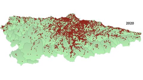 Distribucin espacial de nidos de Vespa velutina en 2020