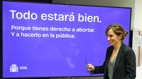 La ministra de Sanidad, M�nica Garc�a, durante la presentaci�n de la campa�a de interrupci�n voluntaria del embarazo, en el Ministerio de Sanidad, a 22 de septiembre de 2026, en Madrid (Espa�a).