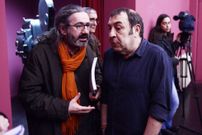 L�pez y Ferreiro, antes de comenzar un acto de Podemos. 