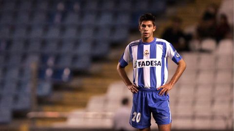 Rub�n Rivera en un partido con el primer equipo del D�por
