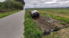 El coche acab encajado en la cuneta, junto a la valla de cierre de una plantacin de viedo reciente
