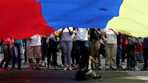 Partidarios de Juan Guaid�, durante una de las marchas convocadas este mi�rcoles