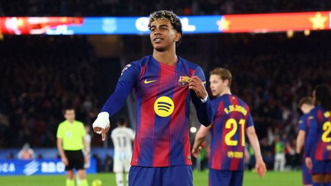 Lamine Yamal, celebrando el gol que anot� ante el Oviedo.