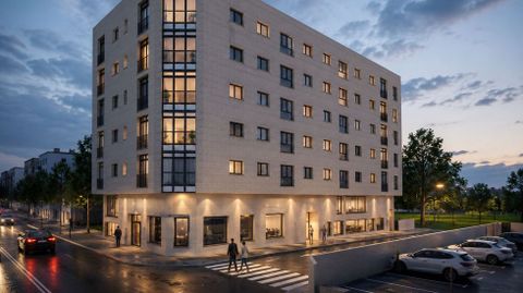 Recreaci�n virtual que muestra c�mo ser� el edificio que Prodeme acaba de empezar a construir en la calle Ourense de Monforte