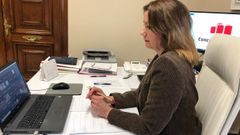 Lara M�ndez, durante la reunion telem�tica de la plataforma El d�a despues