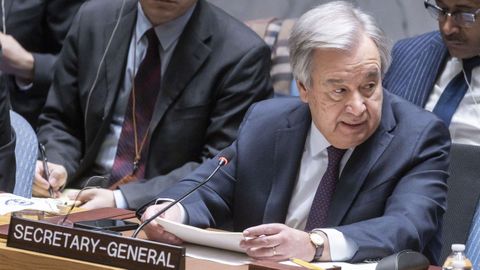 El secretario general de la ONU, Ant�nio Guterres, durante el Consejo de Seguridad celebrado este viernes en Nueva York.