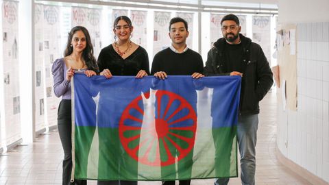Érika Machado y Érika Dos Anjos junto a Manuel Romero y Cristofer Jiménez en el IES Universidad Laboral de Ourense
