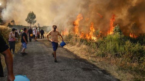 Incendio forestal en Meln, entre las aldeas de Quins y Vilaverde