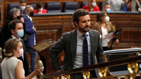El l�der del PP, Pablo Casado en una sesi�n de control al Gobierno en el Congreso