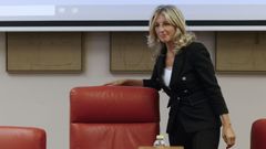 La l�der de Sumar, Yolanda D�az, preside la reuni�n del Grupo Parlamentario Plurinacional de la coalici�n en el Congreso en Madrid, este mi�rcoles.