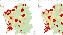 Mapa de la Conseller�a de Sanidade sobre la evoluci�n de la pandemia publicado el 9 de noviembre
