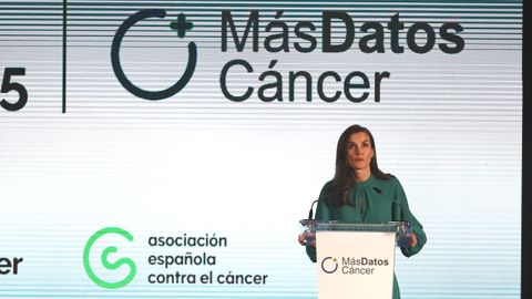 La reina Letizia, en Madrid durante el acto institucional del Da Mundial contra el Cncer, organizado por la Asociacin Espaola Contra el Cncer (AECC).