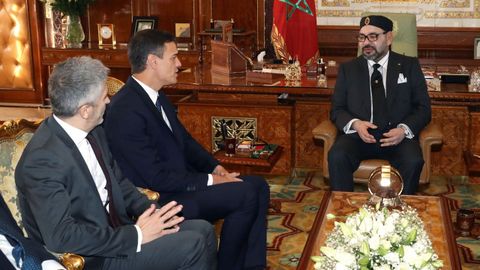 Foto de archivo de Marlaska, Snchez y Mohamed VI en una reunin en Rabat el 19 de noviembre del 2018.