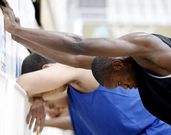 Charles Nkaloulou, en el entrenamiento de ayer.
