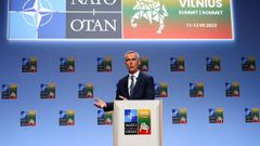 El secretario general de la OTAN, Jens Stoltenberg, durante su comparecencia en Vilna