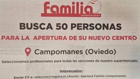Anuncio del nuevo supermercado Familia en Campomanes, Oviedo