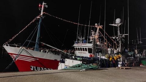 El volantero Albelo Primero, en imagen, permanece amarrado en Celeiro�estos d�as con iluminaci�n navide�a por iniciativa del patr�n y el motorista, como destaca su armador, Domiingo Rey