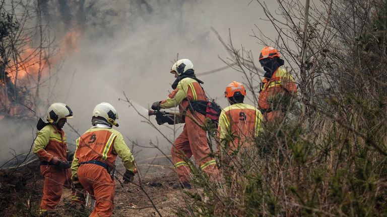 Bomberos de Asturias trabajan en el incendio de los concejos de Vald�s y Tineo