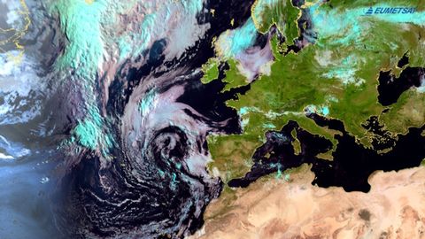 Imagen del sat�lite Meteosat en la que se aprecia la dana situada al oeste de la Pen�nsula.