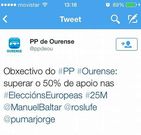Captura de pantalla con el tuit que marcaba los objetivos del PP.